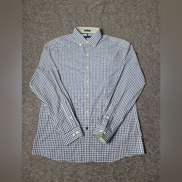 Tommy Hilfiger Mens Size M Checkered Long Sleeve Button Down Blue Green Shirt - Picture 1 of 14